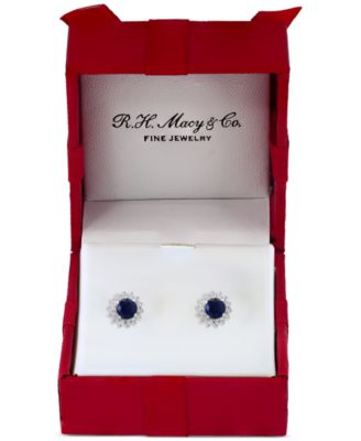 EFFY Collection - Sapphire (1-1/6 ct. t.w.) & Diamond (1/6 ct. t.w.) Halo Stud Earrings in 14k White Gold or two tone Gold (Available in Tanzanite, Ruby, & Emerald)
