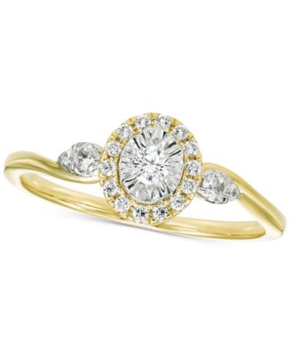 Macy's - Diamond Halo Swirl Engagement Ring (1/4 ct. t.w.) in 14k Two-Tone Gold