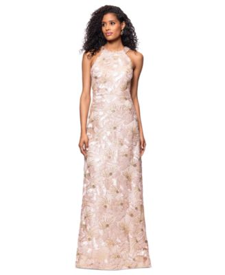 Betsy & Adam - Women's Sequined Soutache Halter Gown