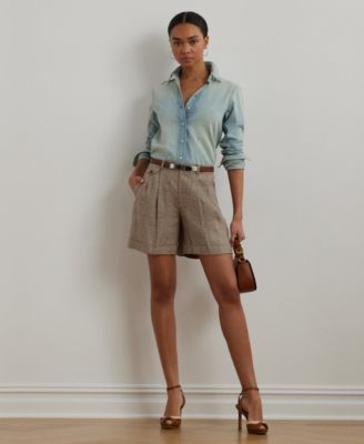 Lauren Ralph Lauren - Women's Glen Check Pleated Linen Twill Shorts