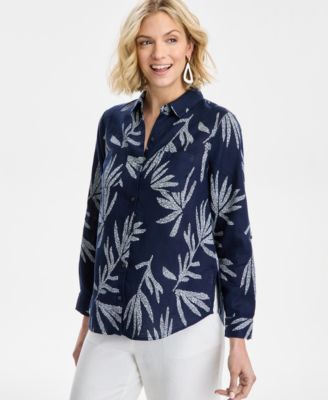 Charter Club - Women's Textured-Palm Button-Down Linen Top