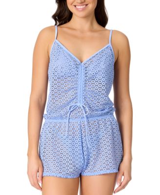 Salt + Cove - Juniors' Medallion Crochet Front-Drawstring Romper