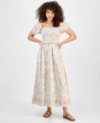 And Now This - Petite Smocked Short-Sleeve Cotton Maxi Dress