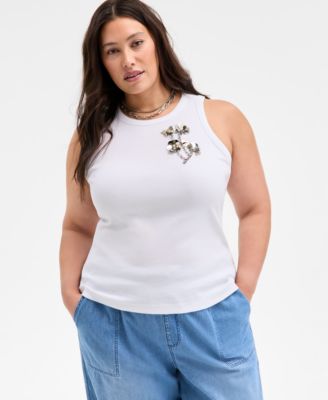 On 34th - Trendy Plus Size Embellished Crewneck Sleeveless Top, Exclusively at Macy's