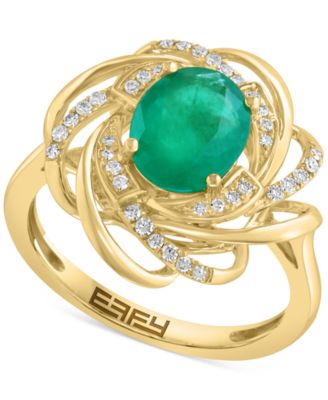 EFFY Collection - Emerald (1-1/2 ct. t.w.) & Diamond (1/6 ct. t.w.) Spiral Statement Ring in 14k Gold