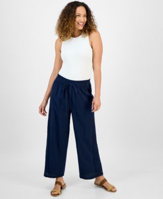 Style & Co - Petite Eyelet-Trim Wide-Leg Pants, Exclusively at Macy's