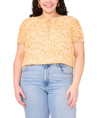 Vince Camuto - Plus Size Printed Split-Neck Flutter-Sleeve Blouse