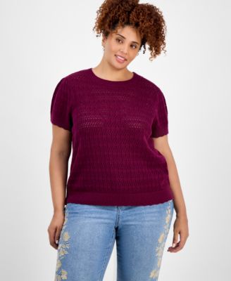 And Now This - Trendy Plus Size Crewneck Short-Sleeve Sweater