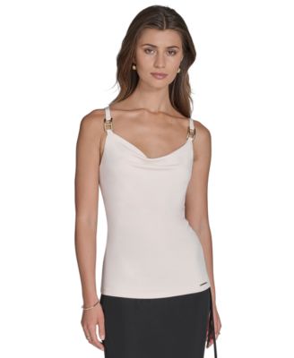 Halston - Women's Hardware Sleeveless Cowlneck Top