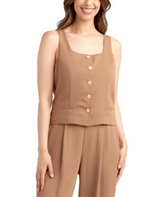 BCX - Juniors' Solid Heavy Crepe Button-Front Vest