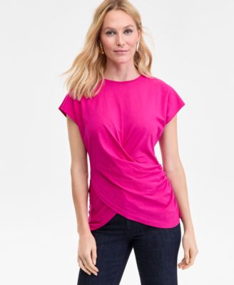 I.N.C. International Concepts - Women's Cotton Twist-Front Cap-Sleeve Top