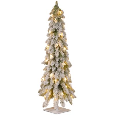 National Tree Company - National Tree 48 Snowy Downswept Forstree with Metal Plate and 100 Clear Lights