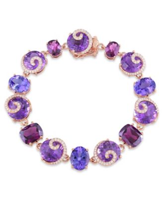 Delmar - Multi-Gemstone (41 5/8 ct. t.w.) and Diamond (3/4 ct. t.w.) Link Scroll Bracelet in 14k Rose Gold