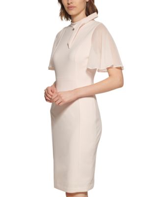Calvin Klein - Tie-Neck Chiffon-Flutter-Sleeve Sheath Dress