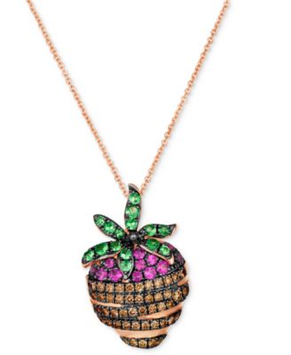 Le Vian - GODIVA x &reg; Chocolate Covered Strawberry Pendant Necklace featuring Multi-Gemstone (5/8 ct. t.w.) & Chocolate Diamond (3/8 ct. t.w.) in 14k Rose Gold