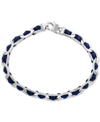 EFFY Collection - Men's Blue Leather Woven Link Bracelet in Sterling Silver