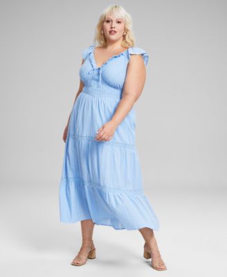 And Now This - Trendy Plus Cotton Ruffle-Trim Tiered Maxi Dress