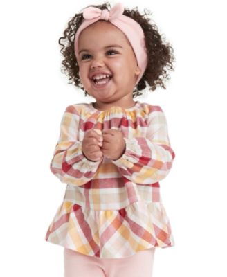 First Impressions - Baby Girls Plaid Flannel Tunic & Flare-Leg Pants, 3 Piece Set
