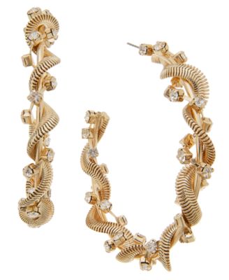 I.N.C. International Concepts - Gold-Tone Large Crystal & Snake Chain-Wrapped C-Hoop Earrings, 2.75"