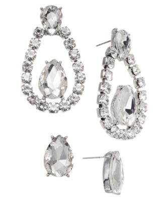 I.N.C. International Concepts - Silver-Tone 2-Pc. Set Pear-Shape Crystal Stud & Orbital Drop Earrings