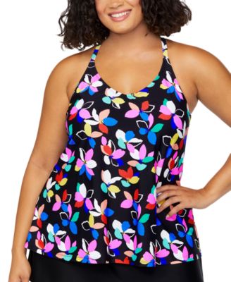 Island Escape - Plus Size Printed Racer-Back Tankini