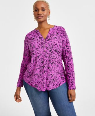 I.N.C. International Concepts - Plus Size Printed Long-Sleeve Blouse