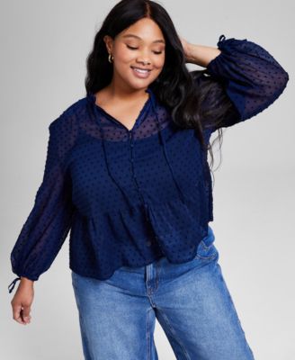 And Now This - Trendy Plus Size Clip-Dot Button-Front Top