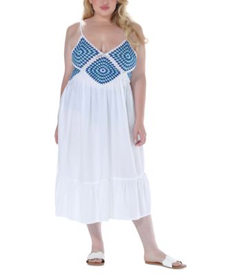 Raviya - Plus Size Crochet Flounce-Hem Midi Dress