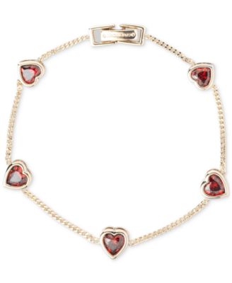 Givenchy - Gold-Tone Red Cubic Zirconia Heart Flex Bracelet