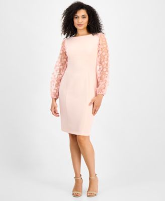 Connected - Women's Boat-Neck Floral-Sleeve Sheath Dress