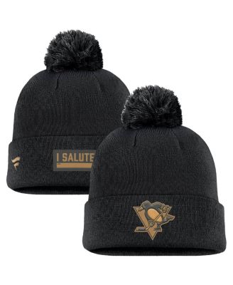 Fanatics - Men's Black Pittsburgh Penguins Military Appreciation Cuffed Knit Hat with Pom