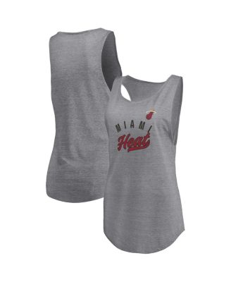 Fanatics - Women's  Heathered Gray Miami Heat Quality Time Open Scoop Neck Tri-Blend Tank Top