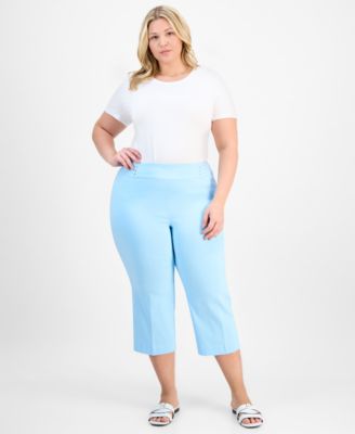 JM Collection - Plus Size Bandleader Riveted-Waist Capris
