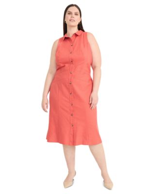 Maggy London - Plus Size Linen-Blend Midi Shirtdress
