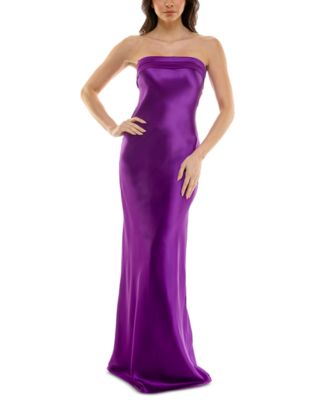 Emerald Sundae - Juniors' Strapless Drape-Back Satin Gown
