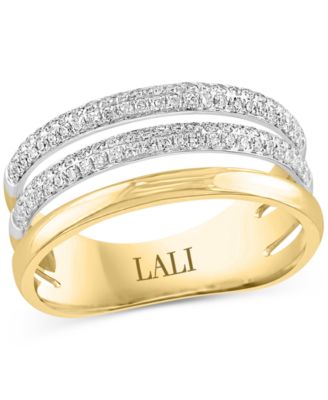 LALI Jewels - Diamond Triple Row Ring (3/8 ct. t.w.) in 14k Two-Tone Gold