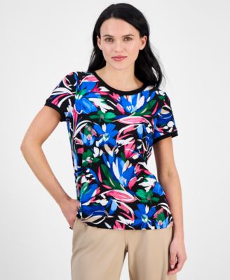 AK Anne Klein - Women's Floral-Print Button-Trim Top