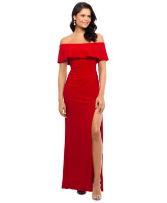 XSCAPE - Petite Ruffled Off-The-Shoulder Gown