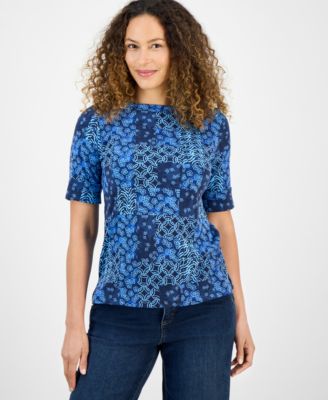 Style & Co - Petite Elbow-Sleeve Patchwork Top