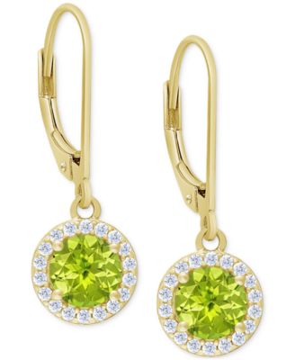 Macy's - Peridot (1 ct. t.w.) & Lab Grown White Sapphire (1/5 ct. t.w.) Halo Drop Earrings in 14k Gold over Sterling Silver