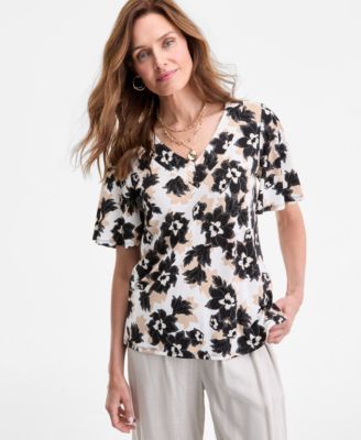 JM Collection - Women's Becca Blossom V-Neck Crepe Top, Exclusively at Macy's