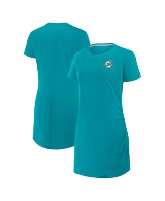 Fanatics - Women's Aqua Miami Dolphins Ruched Drape T-Shirt Dress