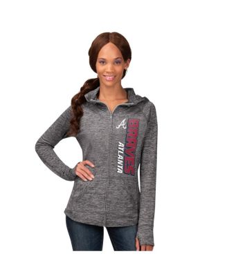 G-III 4Her by Carl Banks - Women's Heather Gray Atlanta Braves Defender Space Dye Raglan Full-Zip Hoodie