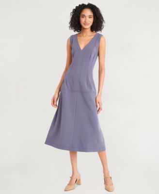 Luxely - Women's Crepe V-Neck Sleeveless Midi Dress