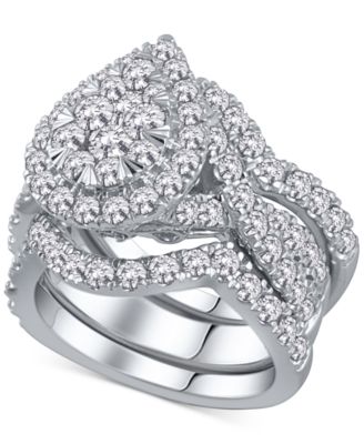 Macy's - 3-Pc. Diamond Pear Cluster Bridal Set (2 ct. t.w.) in 14k White Gold