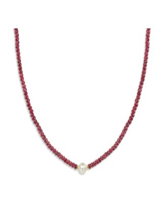Macy's - Gemstone and Cultured Pearl (9-10 mm) Strand Necklace in 14k Yellow Gold (Available in Ruby (80-1/2 ct. t.w), Sapphire (80-1/2 ct. t.w.), Emerald (80-1/2 ct. t.w.) and Black Spinel (60- 1/2)