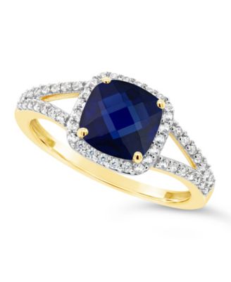 Macy's - Lab-Grown Sapphire (2 ct. t.w.) and Lab-Grown White Sapphire (1/4 ct. t.w.) Ring in 10k Yellow Gold