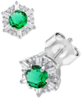 Macy's - Emerald (1/2 ct. t.w.) & Diamond (1/10 ct. t.w.) Stud Earrings in 14k White Gold