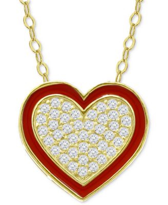 Giani Bernini - Cubic Zirconia & Red Enamel Heart Pendant Necklace, 16" + 2" extender