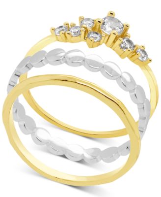 And Now This - Two-Tone 3-Pc. Set Cubic Zirconia & Textured Stack Rings